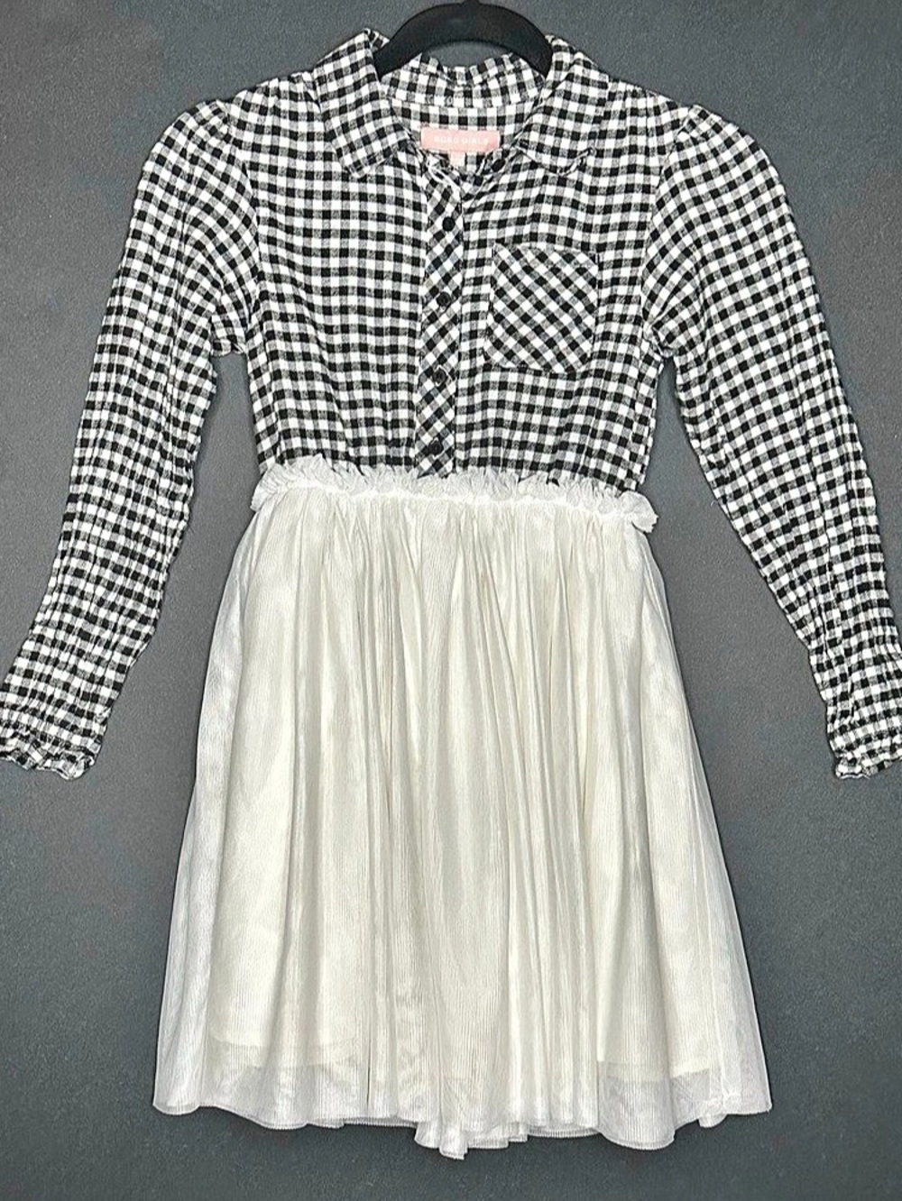 BCBGIRLS Girls Checkered Dress with Lined Tulle Skirt Like New Sz M